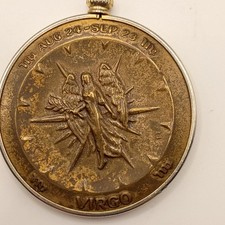   Vintage Virgo Zodiac Astrology Pendant Medallion Sun Signs Necklace Map 23"