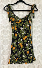 Reformation Black Floral Sweetheart Tie Strap Lined Mini Dress Viscose Size 4
