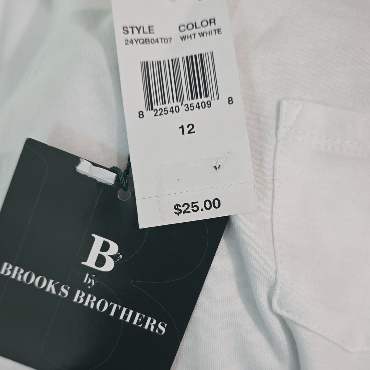 Brooks Brothers Boys White Solid Pocket Logo T-Shirt Short Sleeve