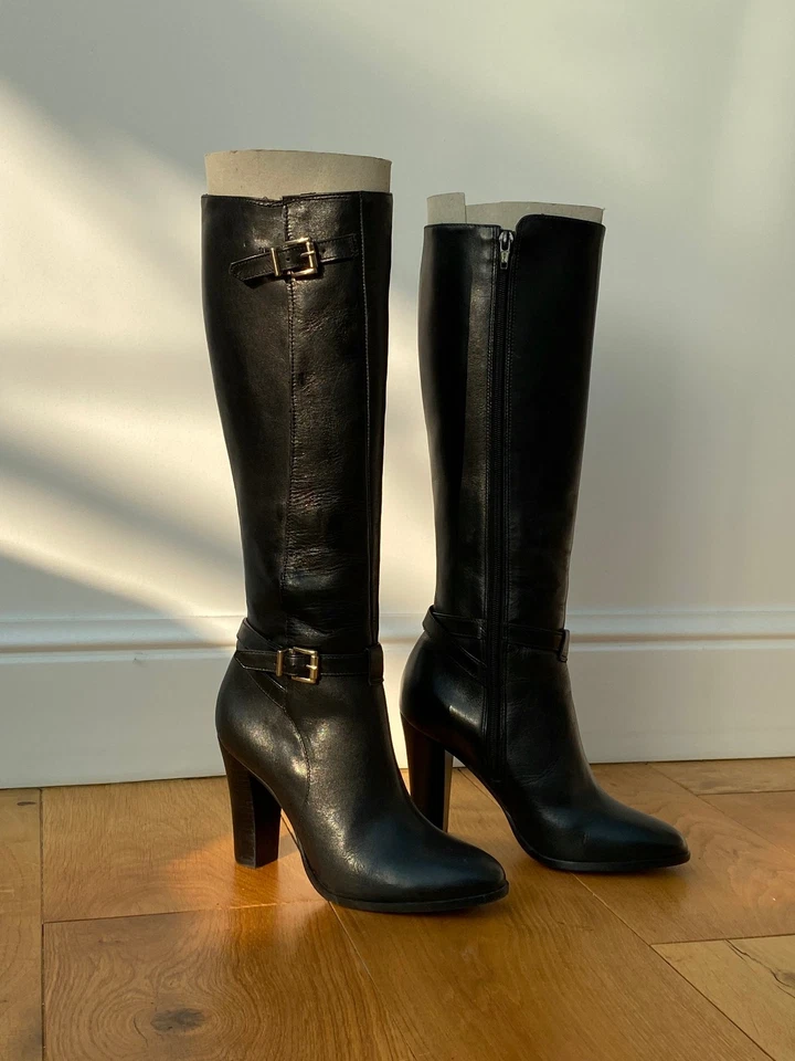BOTTES SAN MARINA EN CUIR NOIR – TALON HAUT ÉPAIS – ELEGANTES – T.36 - Photo 1/4