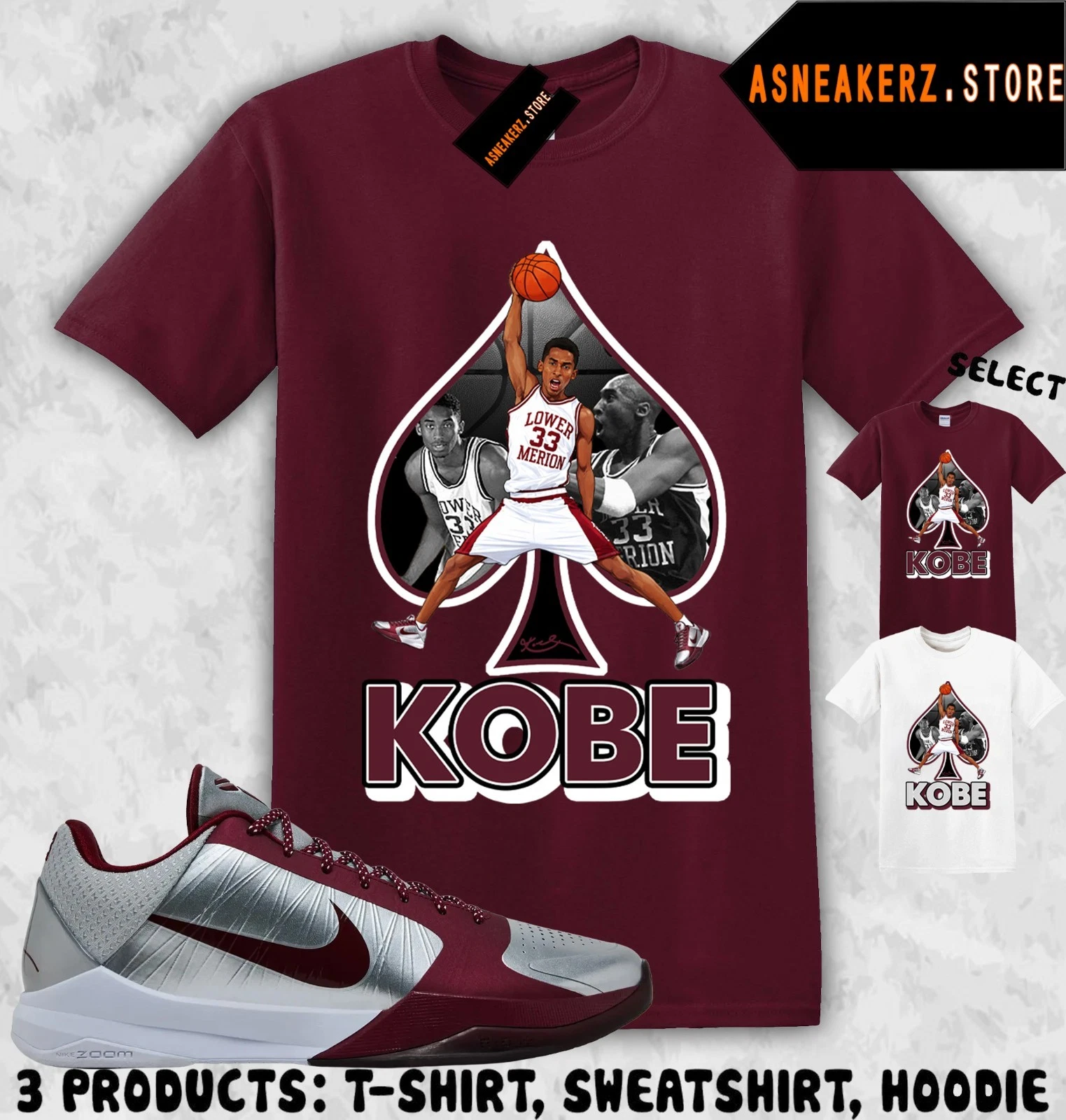 Kobe Vintage Ace Matching Tee Shirt Match KB 5 Protro Lower Merion Aces Sneaker