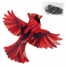 Red Cardinal Bird Acrylic Ornament Suncatcher Window Hanging Decor w/ Chain 7"