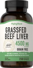 Grass Fed Beef Liver Capsules 4500 mg  250 Count  Non-GMO  by Piping Rock