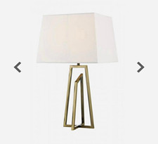 NI Deluxe Quartz Table Lamp Antique Brass Rectangular White Shade 550mm E27 60W