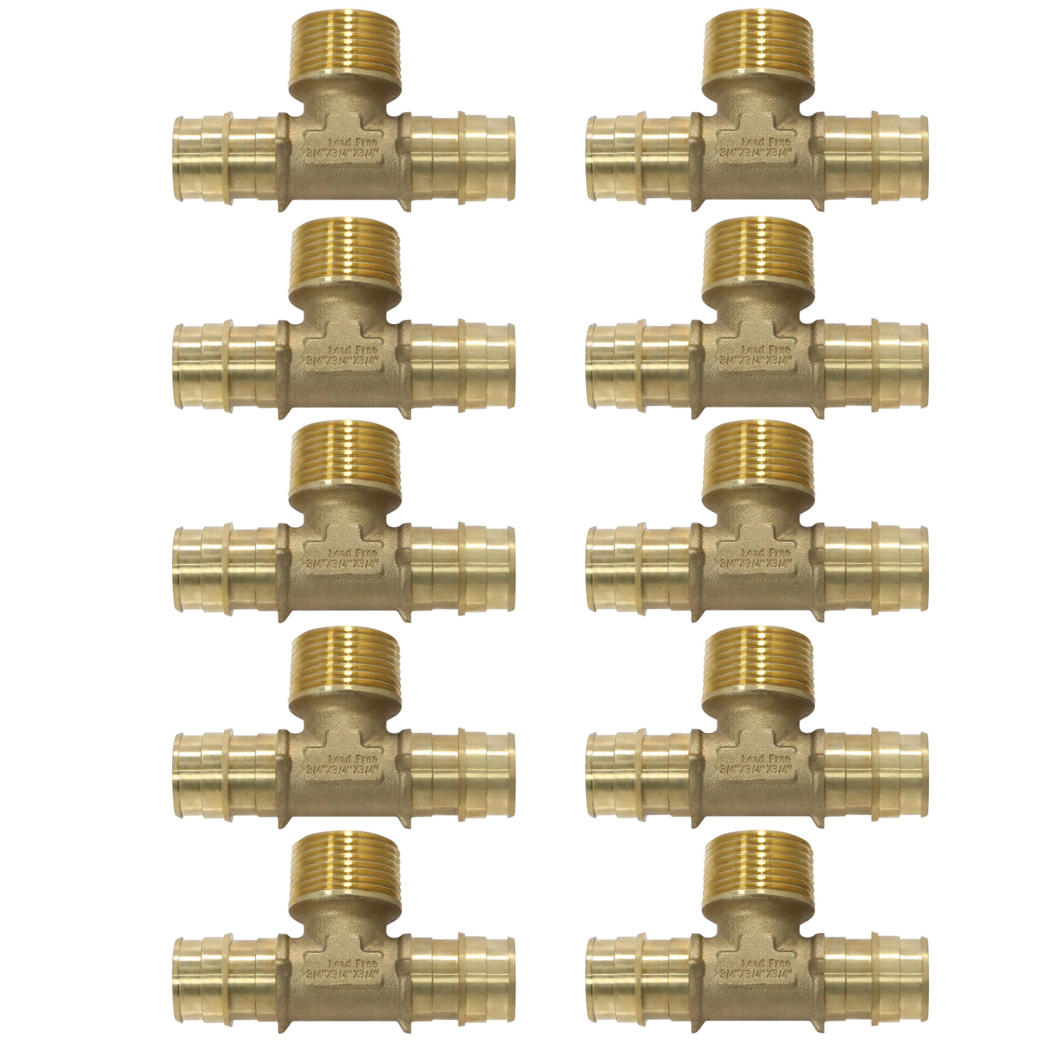 10 Pack XFITTING 3/4" Pex A Male Tee, 3/4" MNPT Expansion Tee, Lead Free Brass
