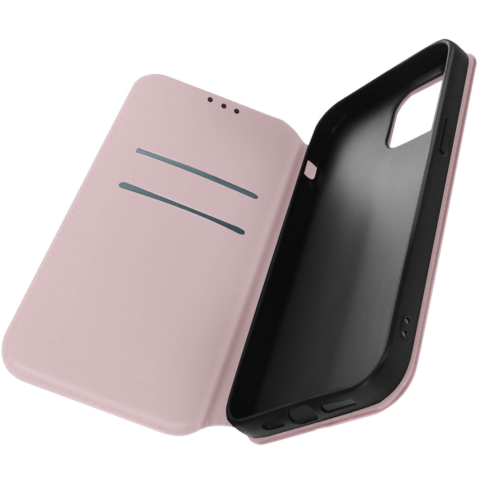Coque Folio iPhone 14 avec porte-carte et support vidéo couleur champagne