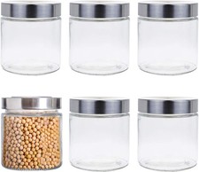 6 Pack 27 Oz Clear Glass Jars with Stainless Steel Lids - Glass Food Canister