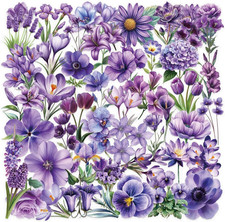 50Pcs Purple Flower Transparent Stickers for Scrapbooking   Aesthetic Watercolor