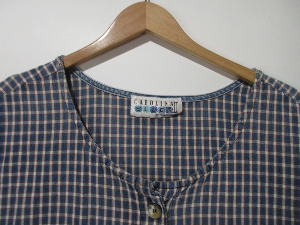 Sz 2XL Vintage Carolina Blues Dress Denim Check Jean Patio Baby Doll Cottagecore - Image 3 of 4
