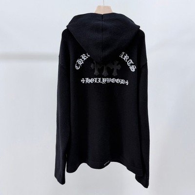 Chrome Hearts Leather Patch Cemetery Cashmere Zip-Up Hoodie Black 157092559