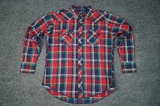Wrangler Shirt Mens 17X36 Red Blue Green Plaid Pearl Snap Western Cowboy Rodeo