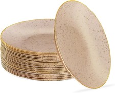 30 Pack Disposable Plastic Plates Heavyweight Granite Look Elegant 7 inch Dinner
