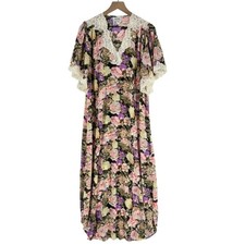 Natori Vintage Floral Semi Sheer Nightgown Dress Lace Detail Long Maxi Kimono S