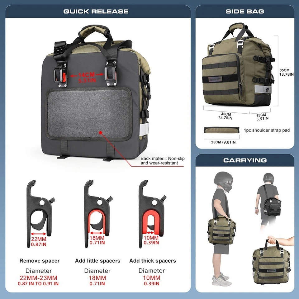 Bolsa lateral Rhinowalk para motocicleta impermeable liberación rápida 20L 1 pieza bolsa de equipaje Foto 3 de 4