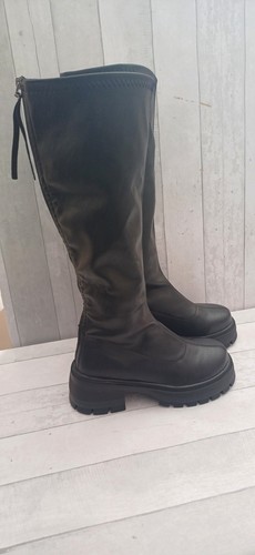 LADIES WOMENS CHUNKY BLOCK HEEL PLATFORM KNEE HIGH ZIP UP BOOTS SIZE 6 - Picture 4 of 16