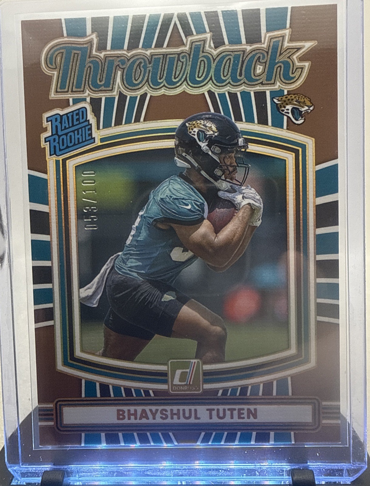 2025 Donruss Football Bhayshul Tuten RC Rated Rookie Throwback /100 #38 Jaguars