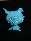 Vintage Portieux Vallerystahl France Blue Milk Glass Bird On a Twig Nest