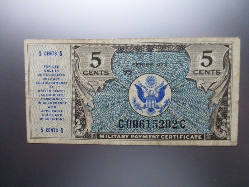 U.S. 472 Five Cents Military Payment Certificate (MPC)