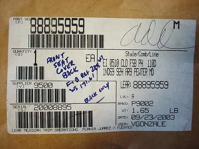 Cubierta Asiento Trasero Tela Gris Nuevo OEM 88895959 Chevrolet Malibu 2001 Delantero Superior HB Foto 4 de 4