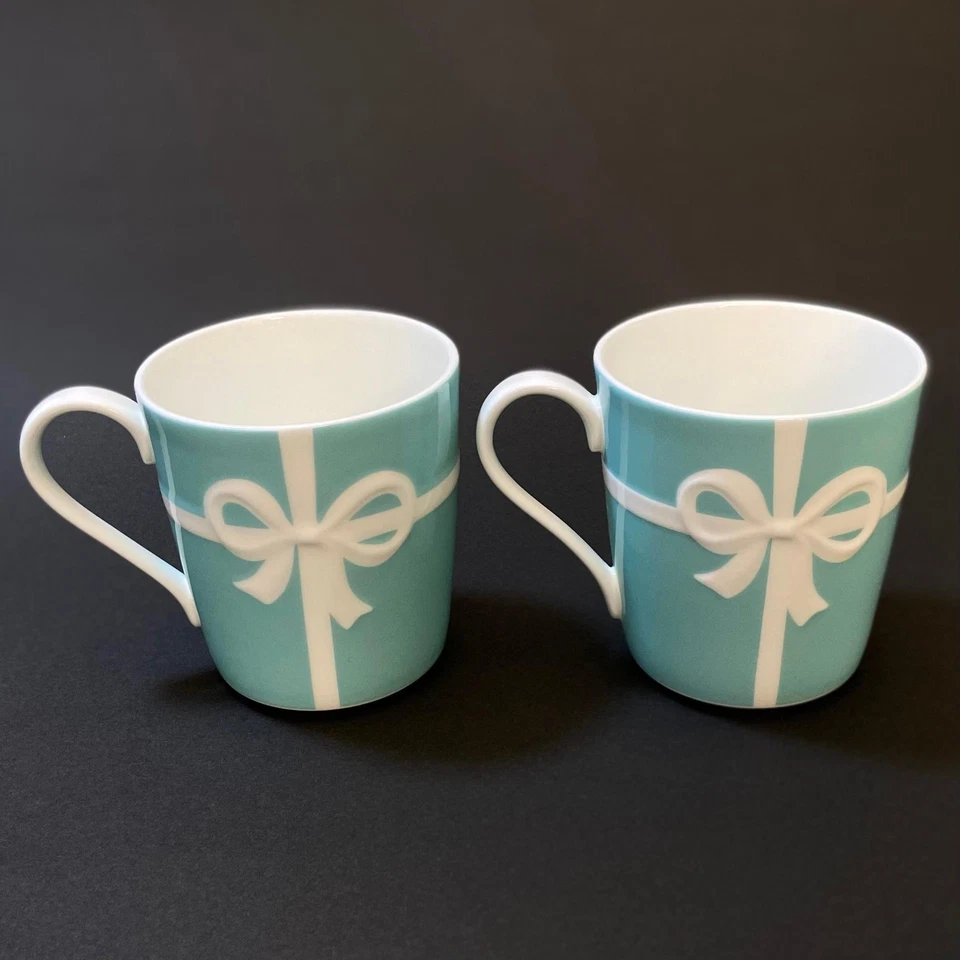Juego de 2 tazas Tiffany & Co. cinta azul auténticas 225 ml H 9 cm sin usar con caja Foto 2 de 4