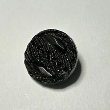 Vintage Etched Glass Shank Button Solid Black Unique Design N787