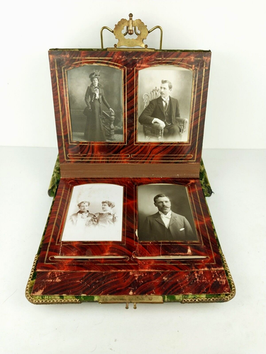 Antique Victorian Edwardian Velvet & Brass Photo Album w/ 52 Cabinet Card Photos - Picture 8 of 15