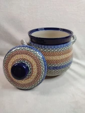 Polish Pottery Tureen Ceramika Artystyczna Grecian Sea, 15 Cup, 2 Handles, Lid