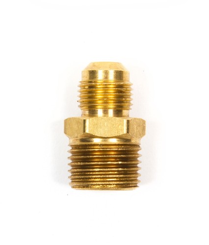 PHA12M: 3/8" MALE FLARE SAE x 1/2" MALE NPT โ BRASS LP / NG HOSE ADAPTER FITTING