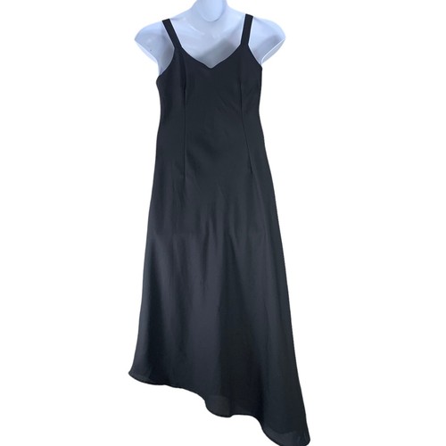 Vintage Dress Size 14 Black Sleeveless Lined Asymmetric Hem Mlle Gabrielle - Picture 2 of 3