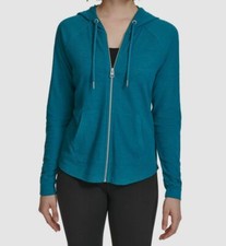 Calvin Klein Women's Blue Cotton Ruched Sleeve Zip Hoodie Plus Size 3X