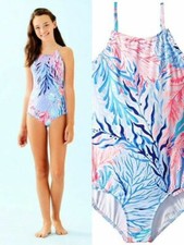 NEW Lilly Pulitzer GIRLS JULIET ONE PIECE SWIMSUIT Crew Blue Kaleidoscope 14