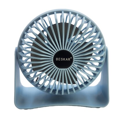 BESKAR USB Small Portable Desk Fan 3 Speed Setting Blue Strong Airflow Quiet