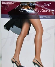Hanes Silk Reflections Pantyhose Non-Control Top Reinf Toe Jet Black Size AB (5U