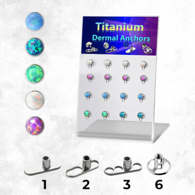 L-stand 32Pk 16 Base 16 Tops Titanium Implant Dermal Anchor bases 5mm Opal Top