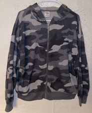 Victoria Secret PINK Gray Full Zup Fleece Lined Hooded Jacket Women's sz S Camo
