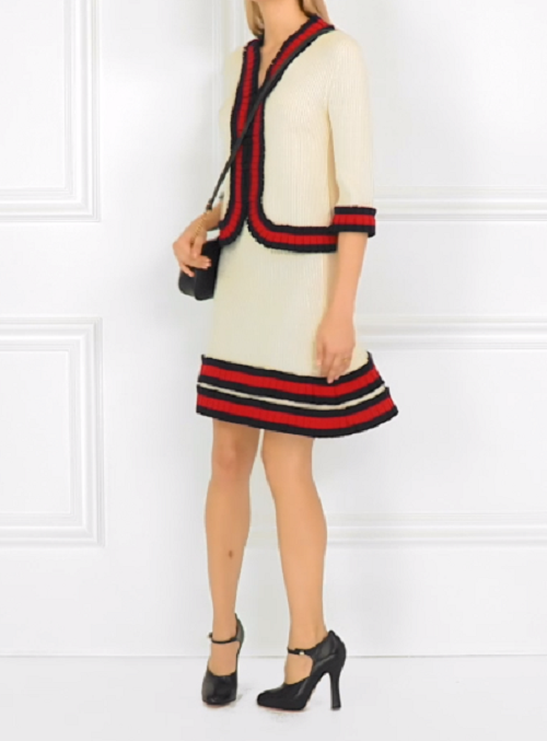 🤍 GUCCI Cream Blue Red Ribbon Ruffle Trim Ribbed Wool Hook 🤍 GUCCI Cream Blue Red Ribbon Ruffle Trim Ribbed Wool Hook