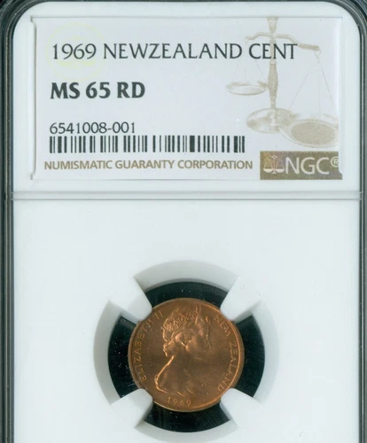 1969 NEW ZEALAND CENT NGC MS65 RD   .