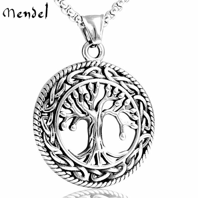 MENDEL Stainless Steel Celtic Tree of Life Pendant Necklace Irish Knot Silver