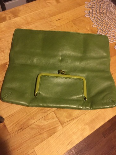 nice coach green small fold over flap clutch bag handbag purse