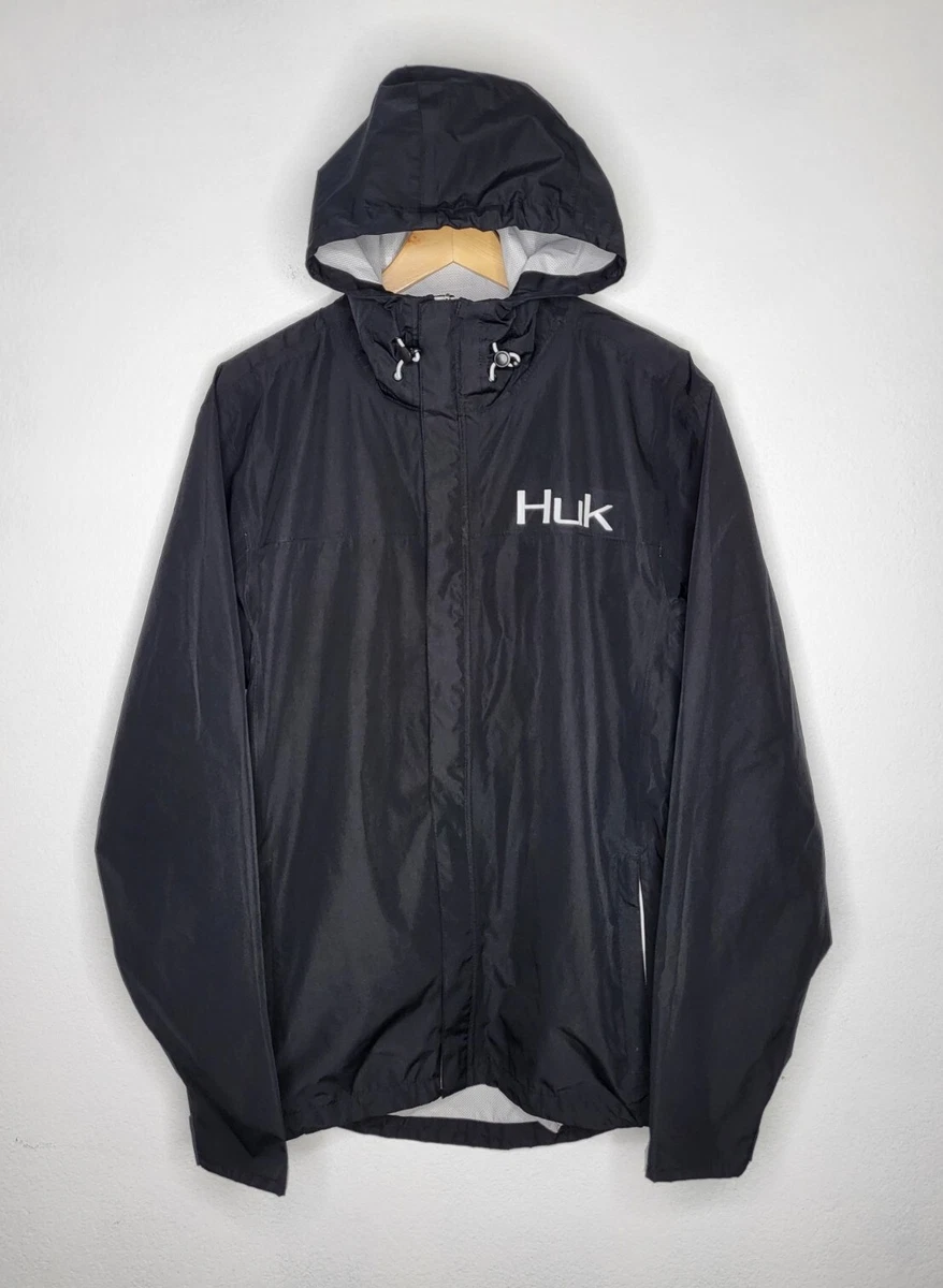 HUK FISHING Men Hooded Packable Rain Jacket Lightweight With Vent Black  Medium | eBay