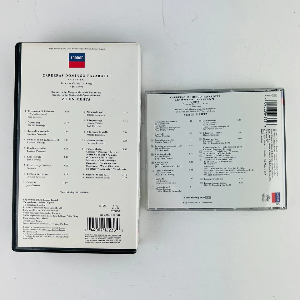 Carreras Domingo Pavarotti in Concert MEHTA VHS Tape & CD Combo Lot - Image 2 of 2