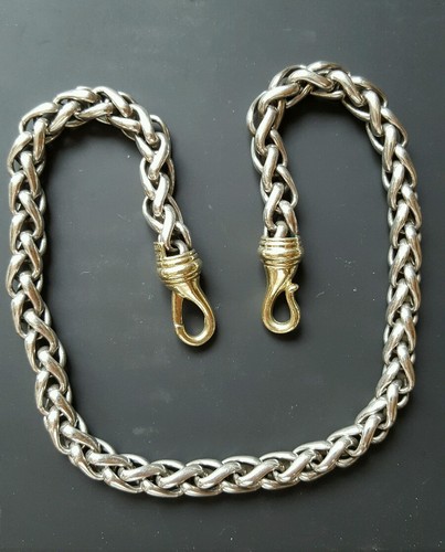Authentic David Yurman Solid 14K Gold Clasp SS Wheat Chain Necklace 8mm W 16" L - Picture 2 of 11