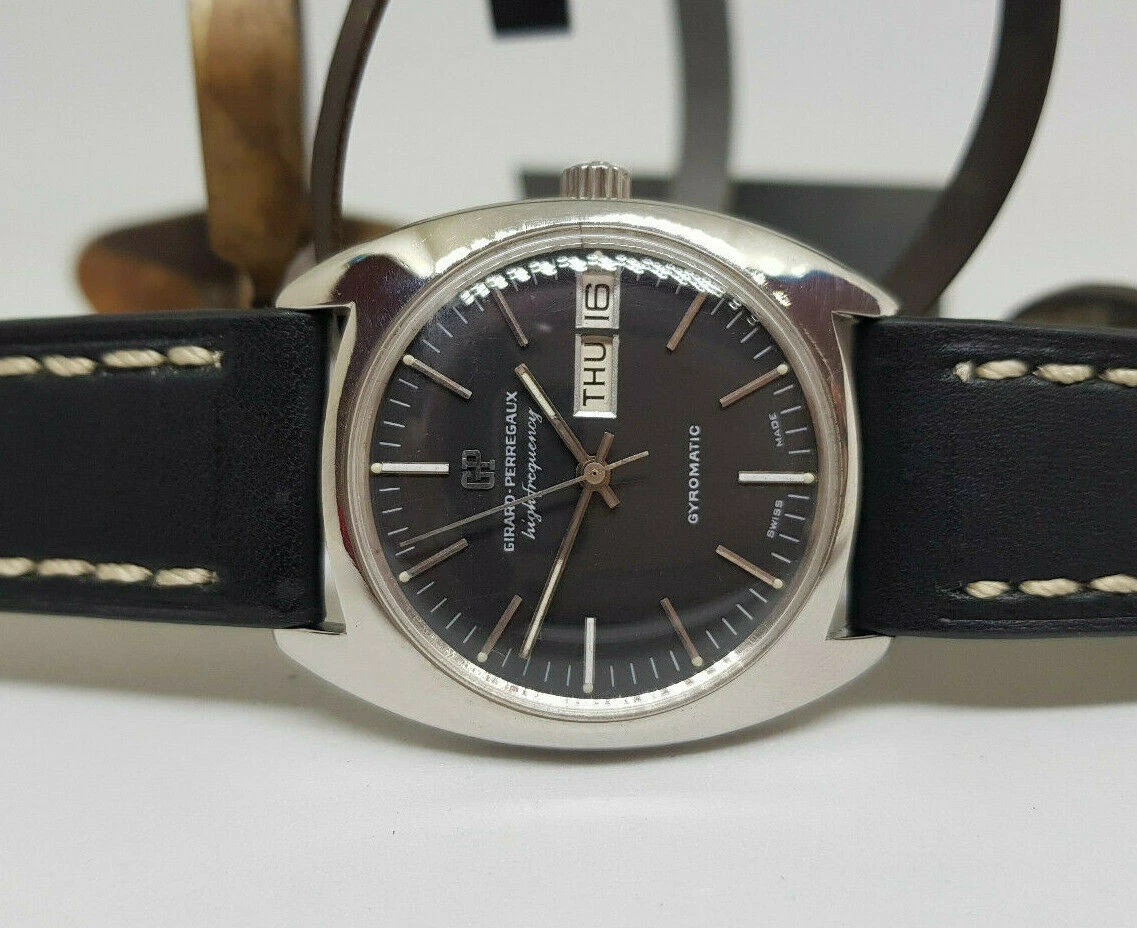 Girard Perregaux — VINTAGE GIRARD PERREGAUX HIGH FREQUENCY BLACK DIAL GYROMATIC MAN'S WATCH / J035