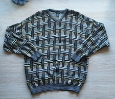 TOSANI Made in Canada Sweater V-Neck Coogi Style Cosby Multicolor Cotton Men L