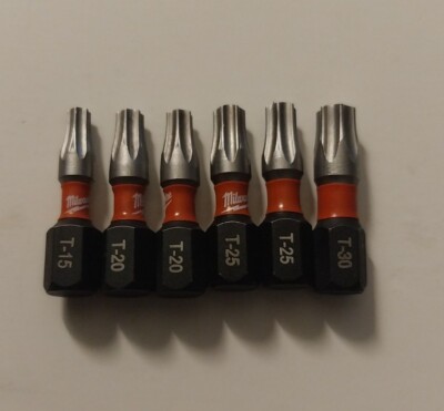 6x New Milwaukee Shockwave 1'' Torx T15 T20 T25 T30 Impact Duty Driver Bits