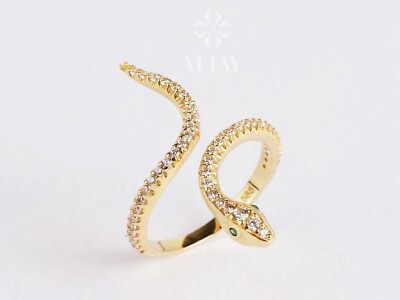 14K Gold Schlangenring, Schlangenband, offener Schlangenschmuck, zierliches Stapeltier