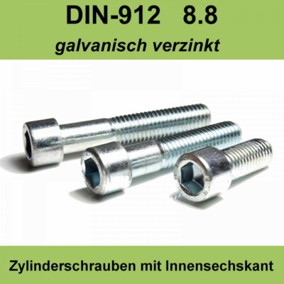 M10 DIN 912 Zylinderschraube Innensechskant Zylinderkopf Schrauben verzinkt M10x