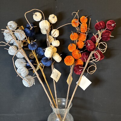 Velvet Colored Pumpkin Berries & Leaf Collection 5 Stems  25 Inch Length