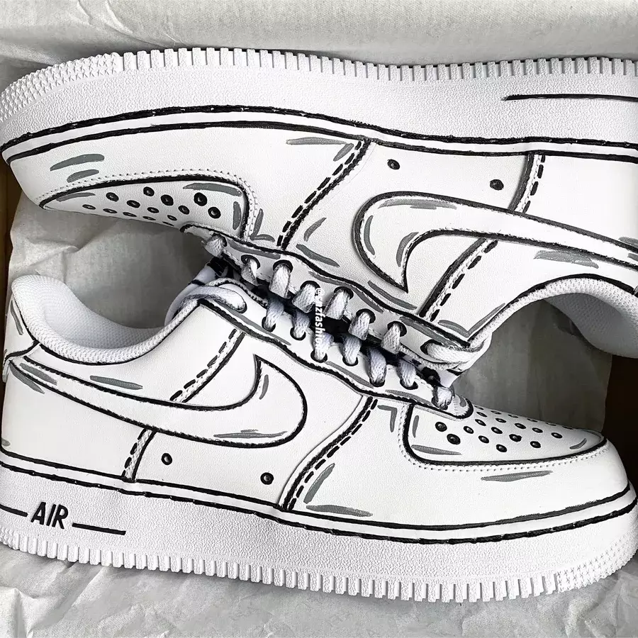 los padres de crianza En marcha Advertencia Nike Air Force 1 Cartoon Custom Low Shoes White Black Gray Outline Mens  Womens | eBay