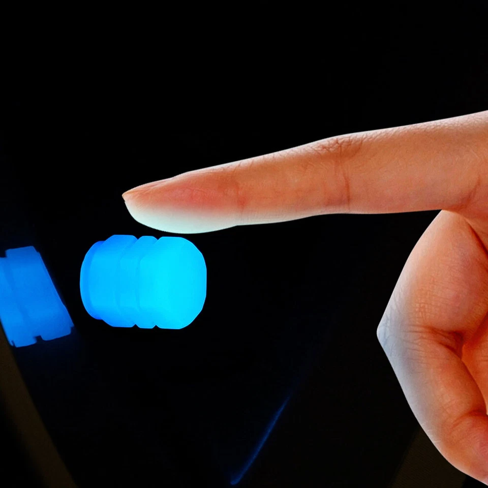 4x Blue Luminous Tire Valve Cap Car Auto Wheel Dust Cover Glow In The Dark - Image 3 of 4